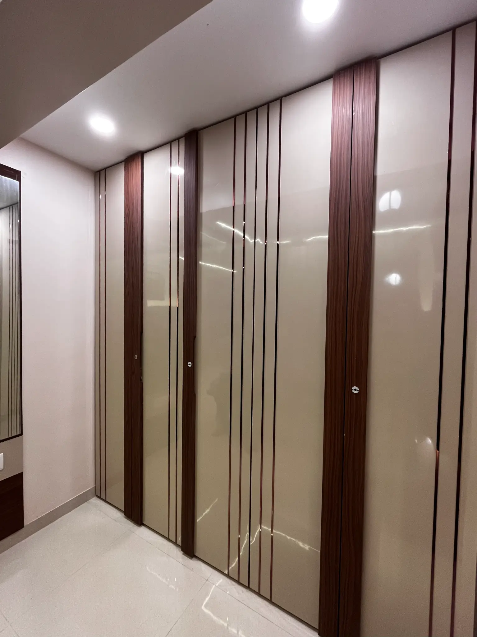 Modern wardrobe with glass and wood elements